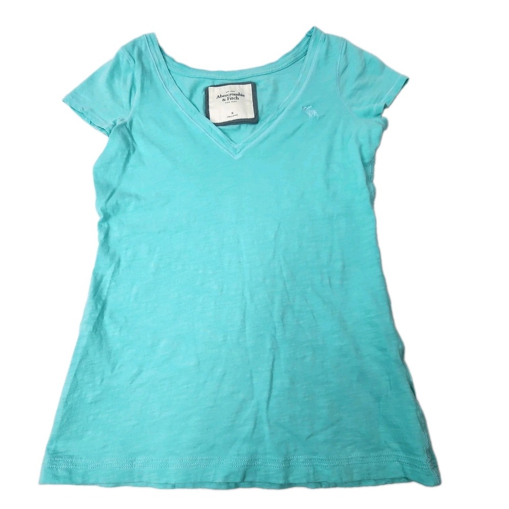 VTG Abercrombie & Fitch Womens Medium Y2K 2000s Moose Deep V-Neck Fitted Shirt